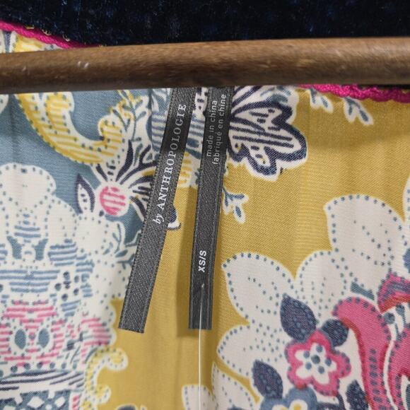 Anthropologie Kimono Womens XS S Blue Velvet Robe Wrap Long Zadie Tie Boho Cover - Picture 3 of 16